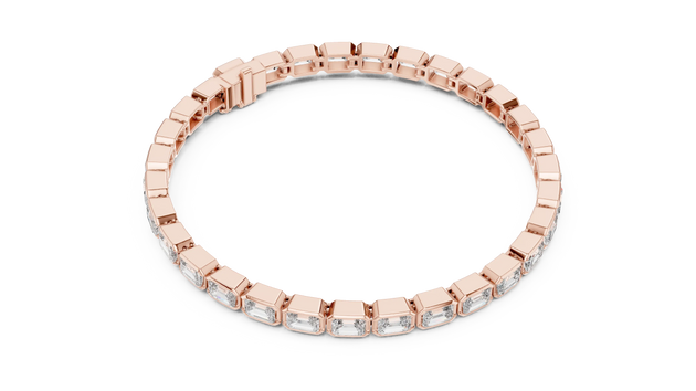 Top View: Emerald Cut Diamond Bracelet with Prong Setting in 14k Rose Gold - Lab Grown - Driona Jewels