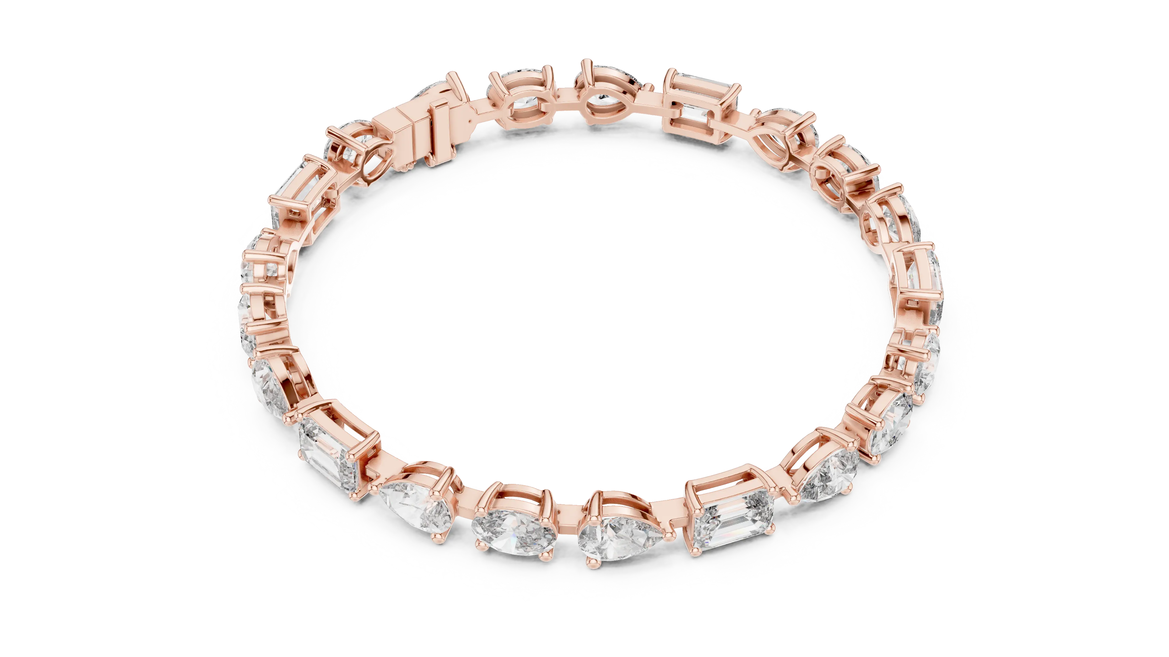 Top View: Emerald Cut Diamond Bracelet with Prong Setting in 14k Rose Gold - Lab Grown - Driona Jewels
