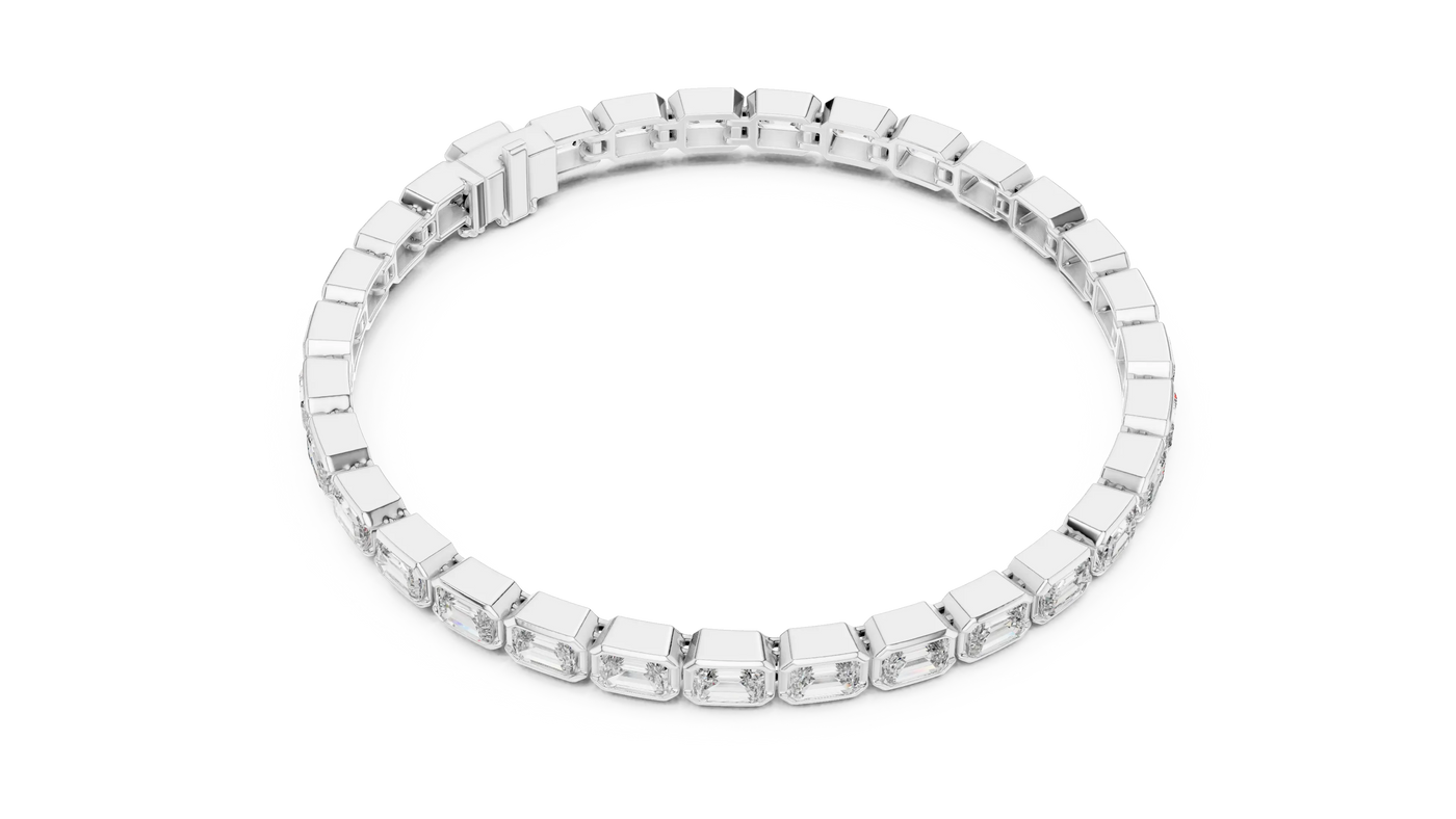 Top View: Emerald Cut Diamond Bracelet with Prong Setting in 14k White Gold - Lab Grown - Driona Jewels