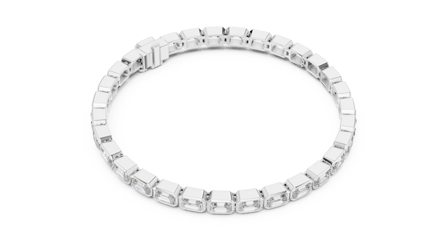 Top View: Emerald Cut Diamond Bracelet with Prong Setting in 14k White Gold - Lab Grown - Driona Jewels