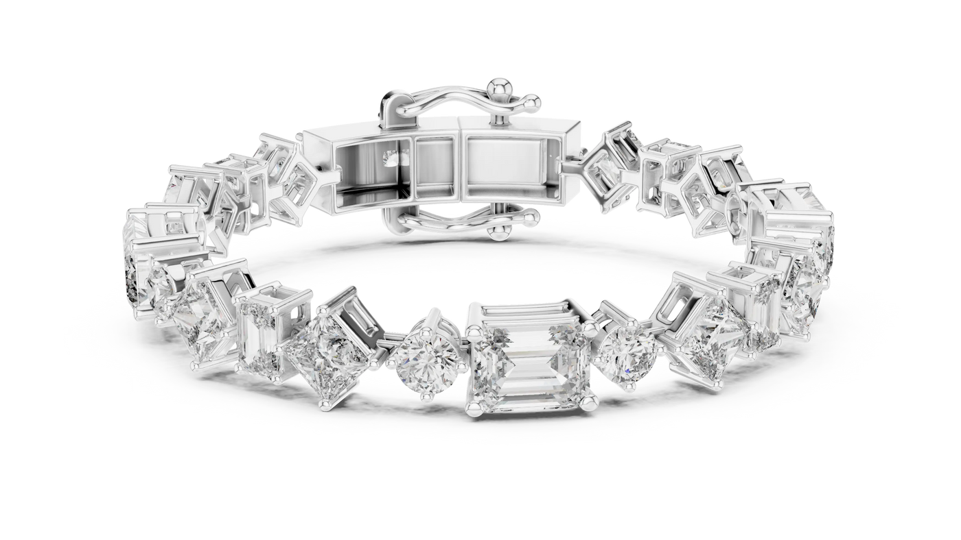Top View: Emerald Cut Diamond Bracelet with Prong Setting in 14k White Gold - Lab Grown - Driona Jewels