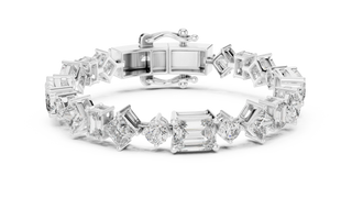 Top View: Emerald Cut Diamond Bracelet with Prong Setting in 14k White Gold - Lab Grown - Driona Jewels