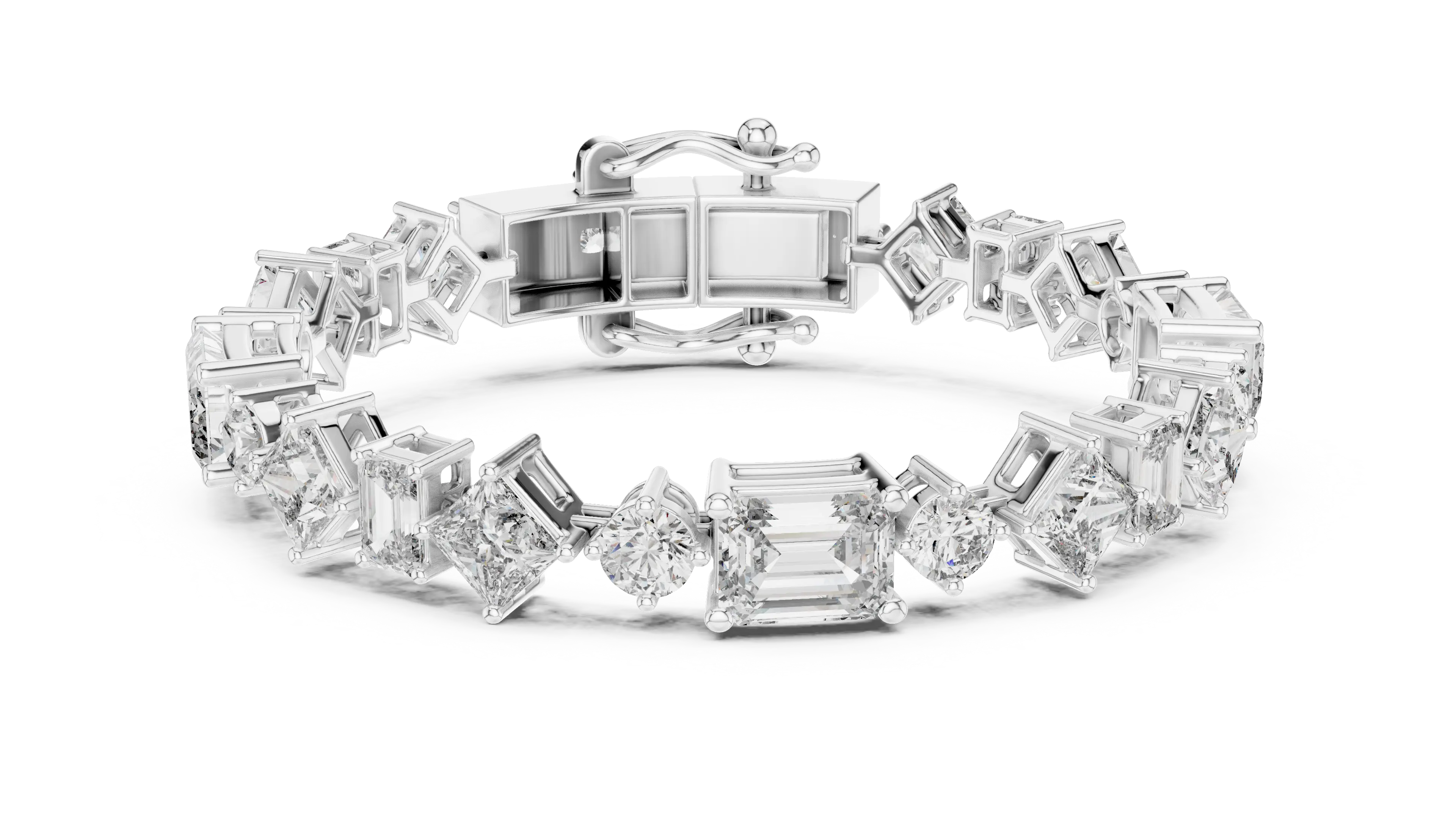 Top View: Emerald Cut Diamond Bracelet with Prong Setting in 14k White Gold - Lab Grown - Driona Jewels