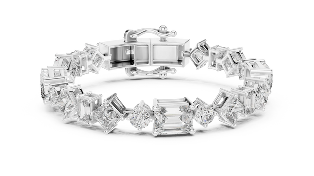 Top View: Emerald Cut Diamond Bracelet with Prong Setting in 14k White Gold - Lab Grown - Driona Jewels
