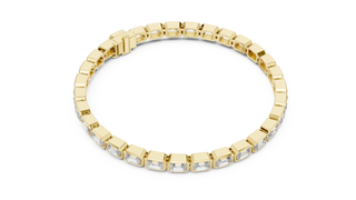 Flat Lay: Emerald Cut Diamond Bracelet with Prong Setting in 14k Yellow Gold - Lab Grown - Driona Jewels