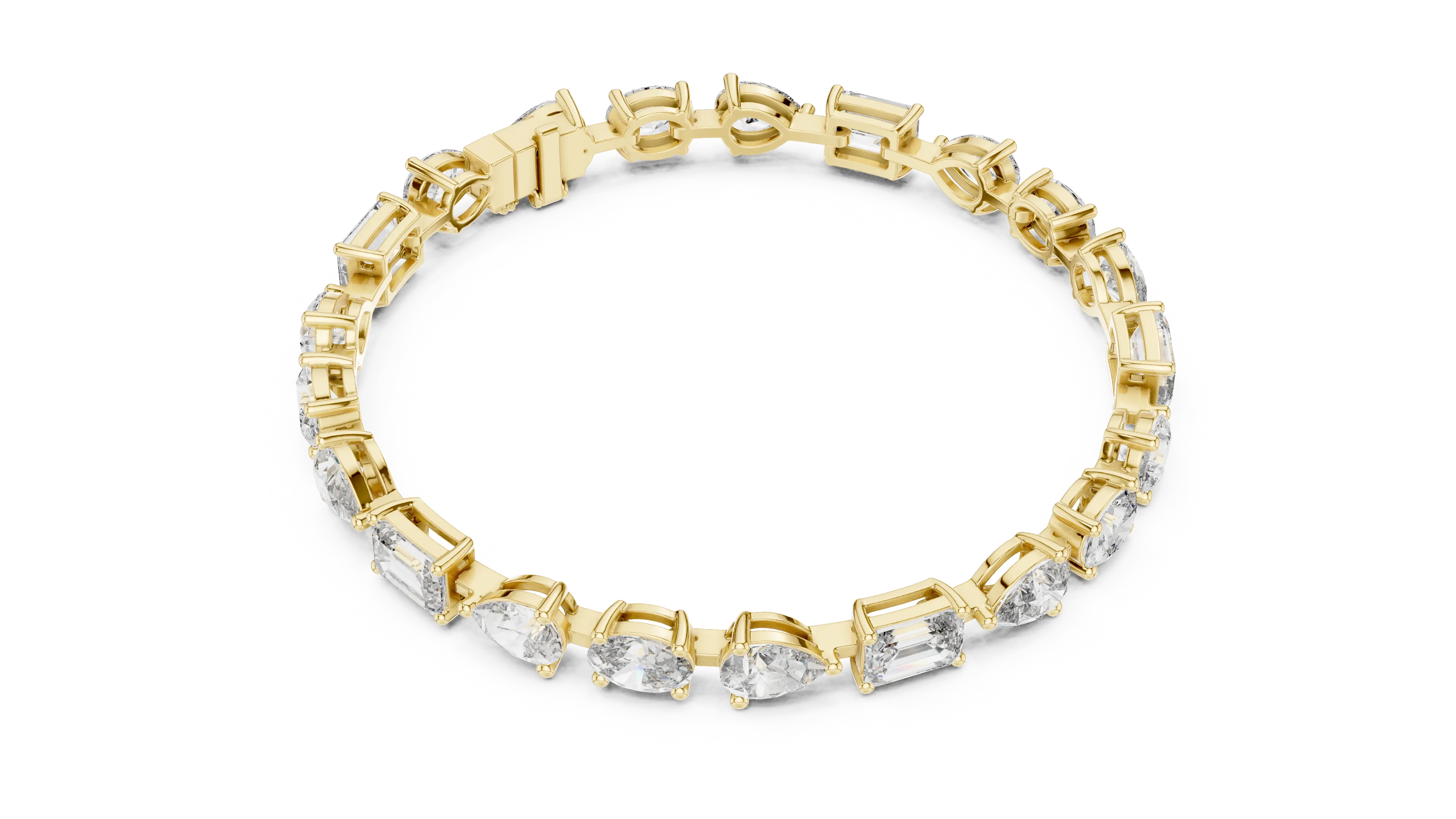 Top View: Emerald Cut Diamond Bracelet with Prong Setting in 14k Yellow Gold - Lab Grown - Driona Jewels