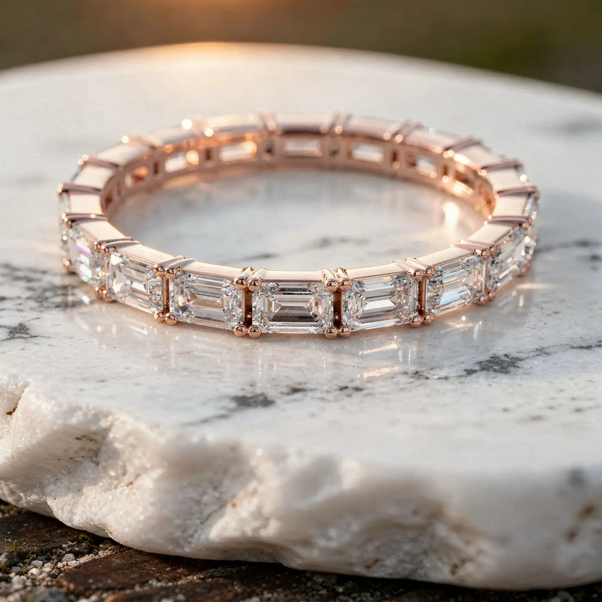 Close-up: Emerald Cut Diamond Bracelet with Tennis Setting in 14k Rose Gold - Lab Grown - Driona Jewels