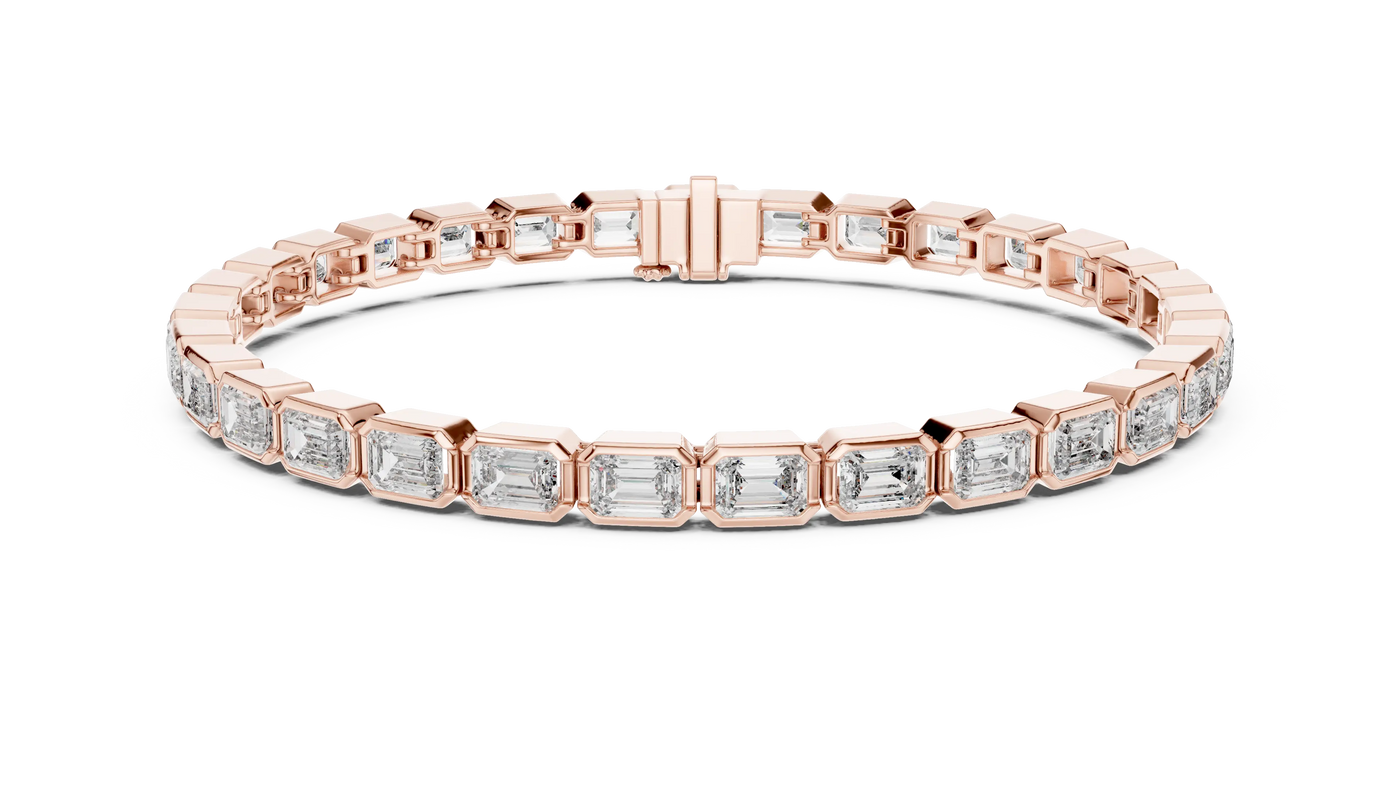 Front View: Emerald Cut Diamond Bracelet with Tennis Setting in 14k Rose Gold - Lab Grown - Driona Jewels