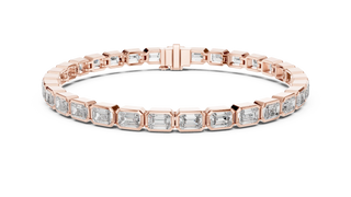 Front View: Emerald Cut Diamond Bracelet with Tennis Setting in 14k Rose Gold - Lab Grown - Driona Jewels