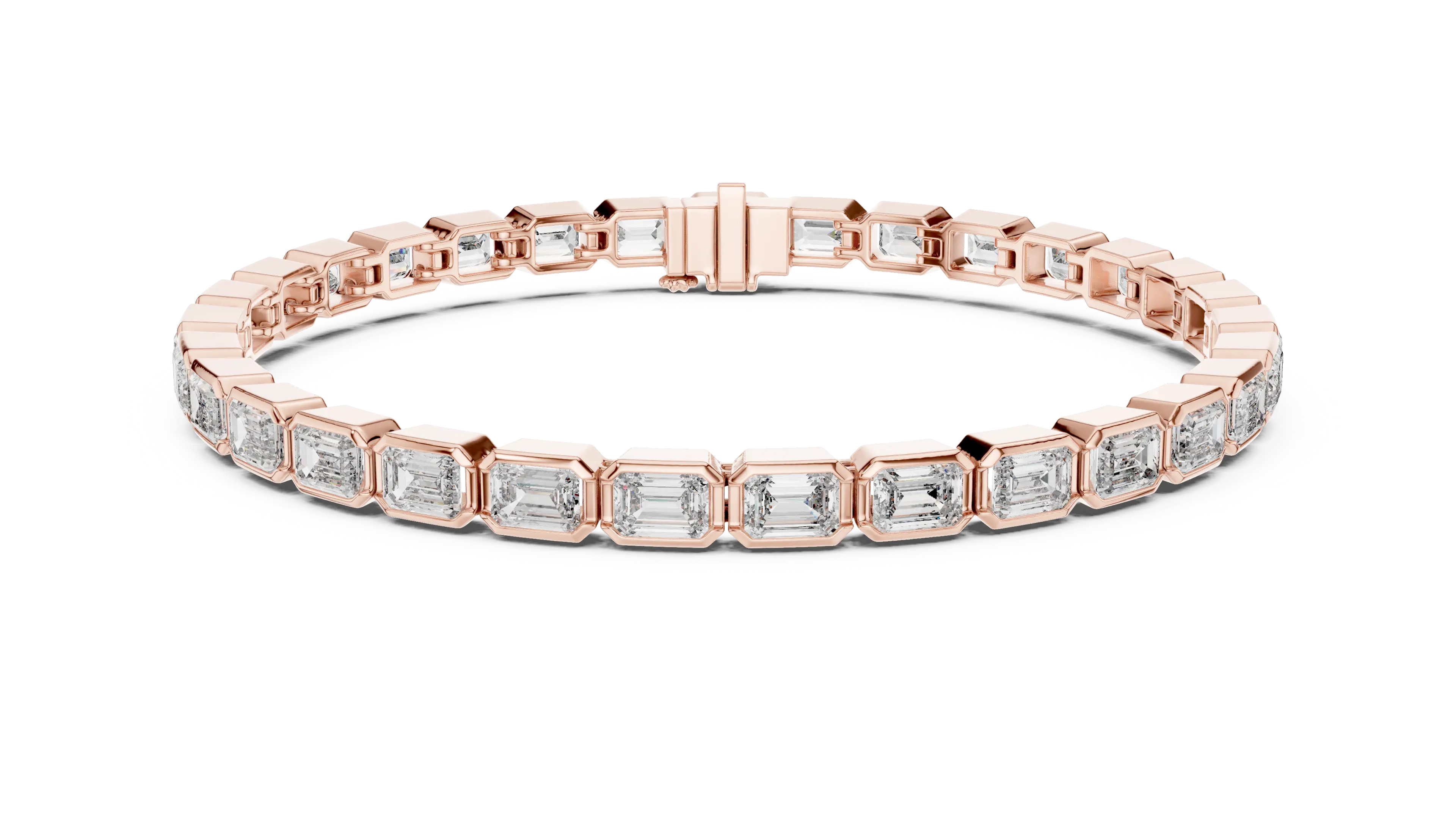 Front View: Emerald Cut Diamond Bracelet with Tennis Setting in 14k Rose Gold - Lab Grown - Driona Jewels