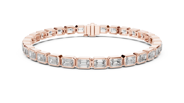 Front View: Emerald Cut Diamond Bracelet with Tennis Setting in 14k Rose Gold - Lab Grown - Driona Jewels