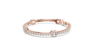 Front View: Emerald Cut Diamond Bracelet with Tennis Setting in 14k Rose Gold - Lab Grown - Driona Jewels