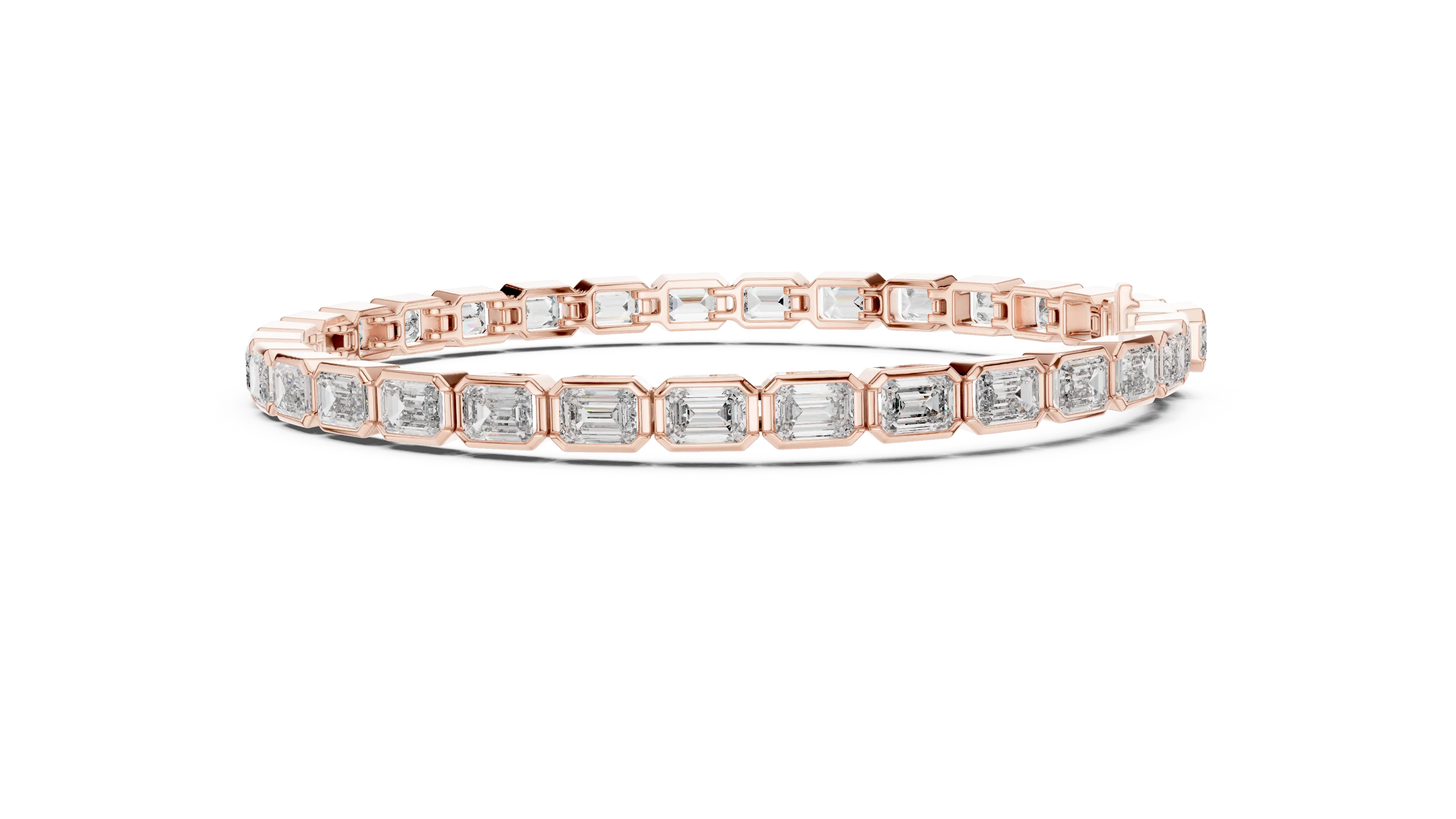 Front View: Emerald Cut Diamond Bracelet with Tennis Setting in 14k Rose Gold - Lab Grown - Driona Jewels