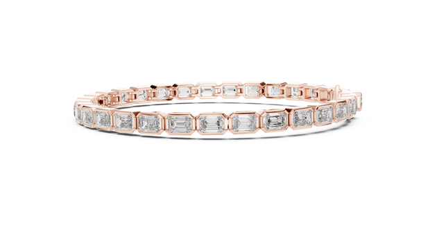 Front View: Emerald Cut Diamond Bracelet with Tennis Setting in 14k Rose Gold - Lab Grown - Driona Jewels