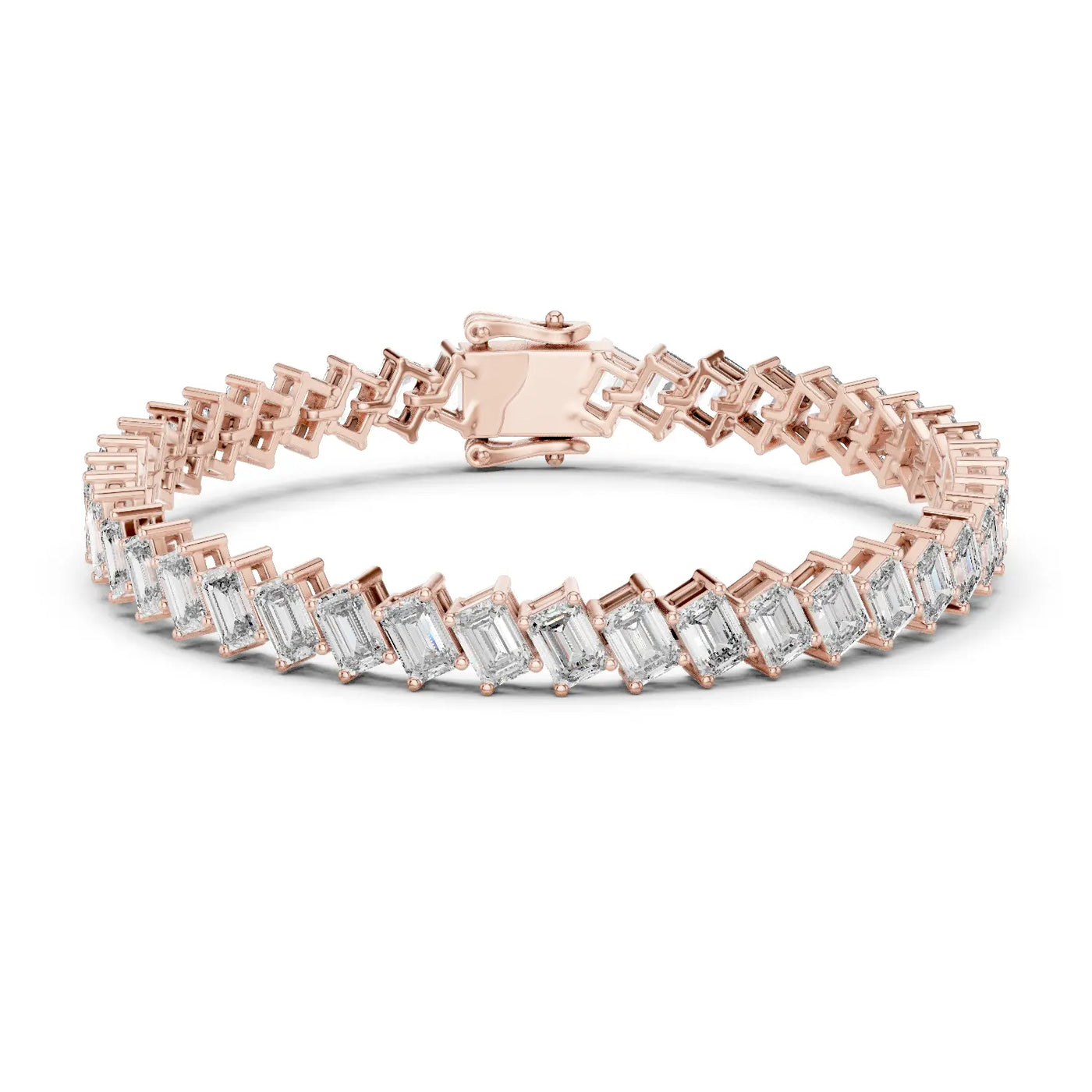 Front View: Emerald Cut Diamond Bracelet with Tennis Setting in 14k Rose Gold - Lab Grown - Driona Jewels