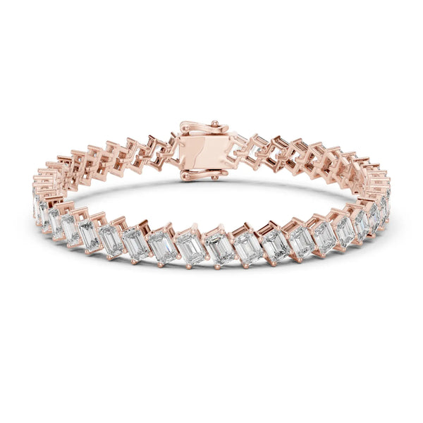 Front View: Emerald Cut Diamond Bracelet with Tennis Setting in 14k Rose Gold - Lab Grown - Driona Jewels