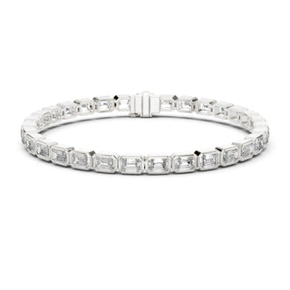 Front View: Emerald Cut Diamond Bracelet with Tennis Setting in 14k White Gold - Lab Grown - Driona Jewels