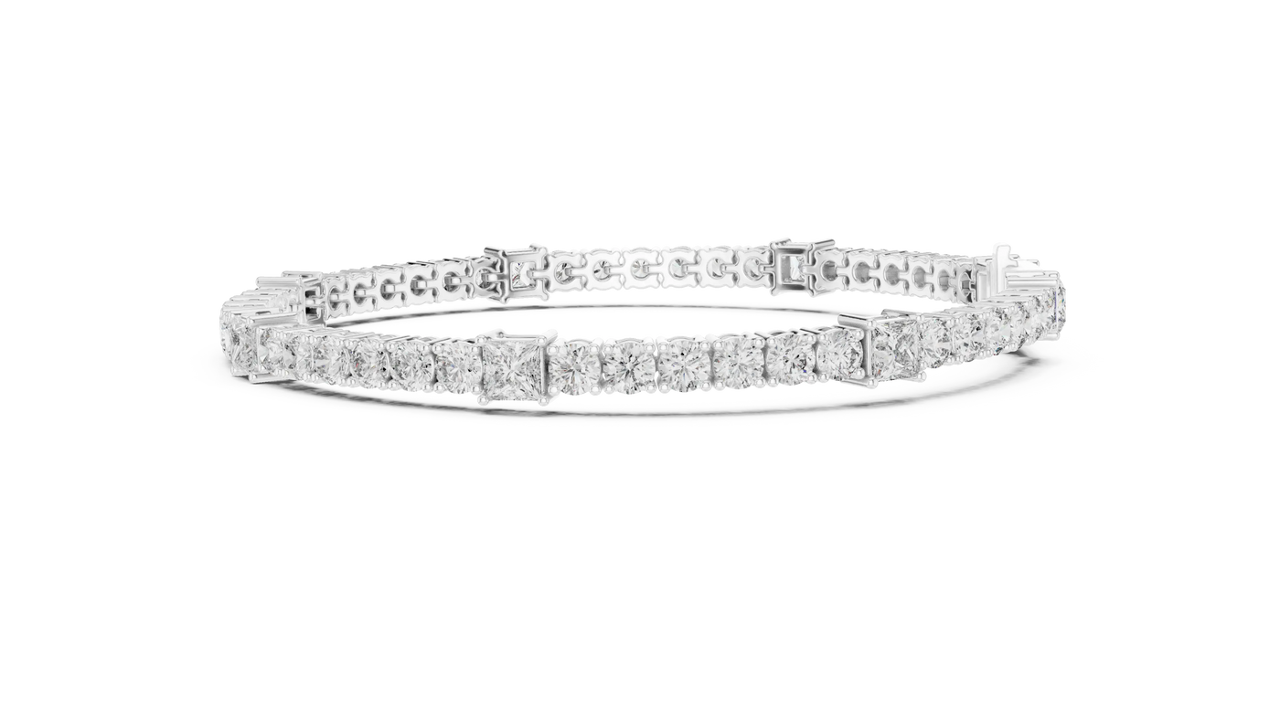 Front View: Emerald Cut Diamond Bracelet with Tennis Setting in 14k White Gold - Lab Grown - Driona Jewels
