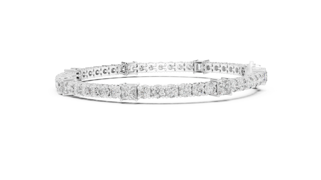 Front View: Emerald Cut Diamond Bracelet with Tennis Setting in 14k White Gold - Lab Grown - Driona Jewels