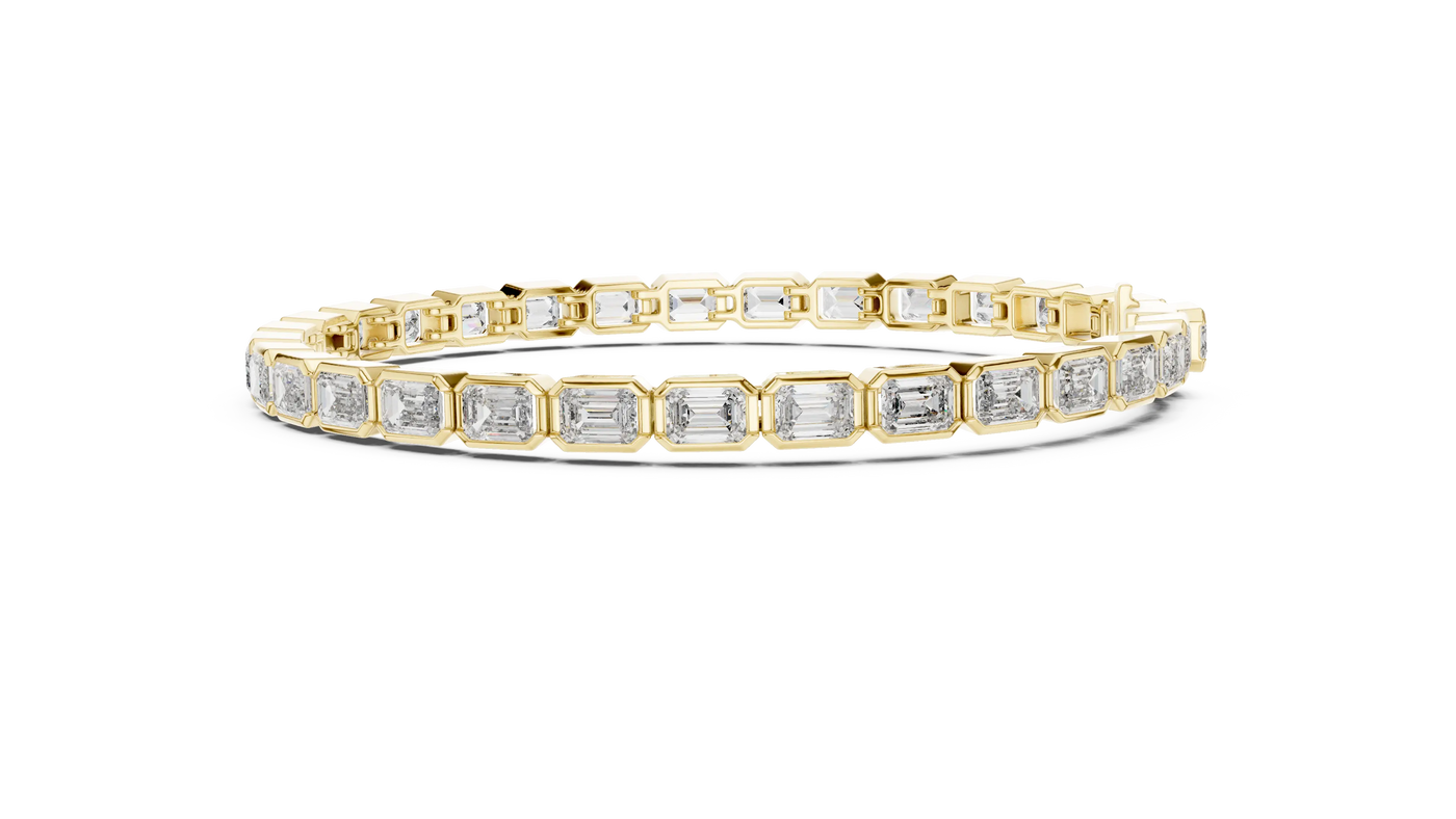 Flat Lay: Emerald Cut Diamond Bracelet with Tennis Setting in 14k Yellow Gold - Lab Grown - Driona Jewels