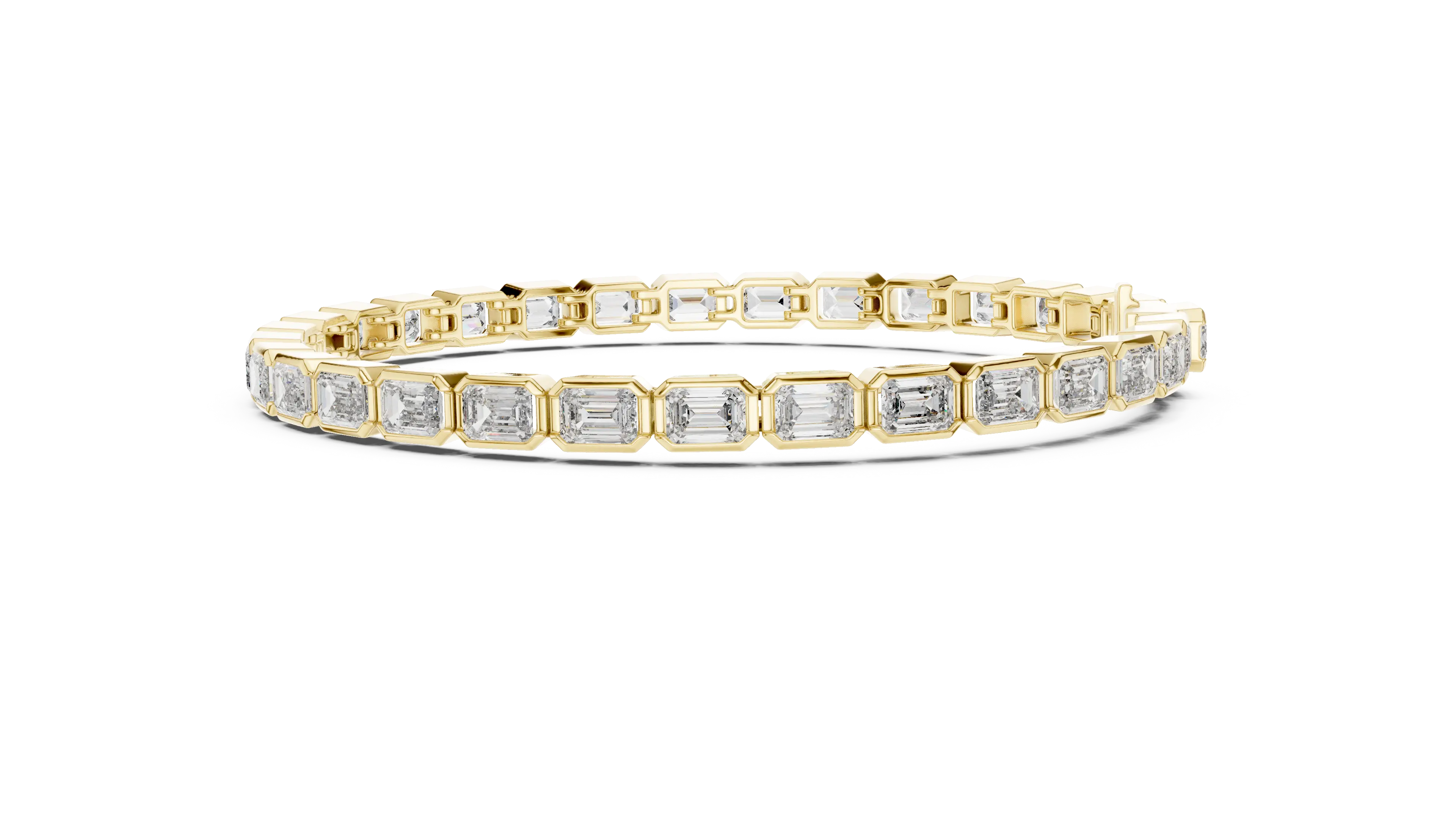 Flat Lay: Emerald Cut Diamond Bracelet with Tennis Setting in 14k Yellow Gold - Lab Grown - Driona Jewels