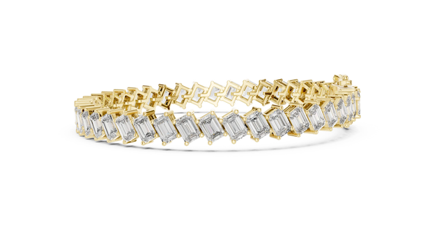 Flat Lay: Emerald Cut Diamond Bracelet with Tennis Setting in 14k Yellow Gold - Lab Grown - Driona Jewels