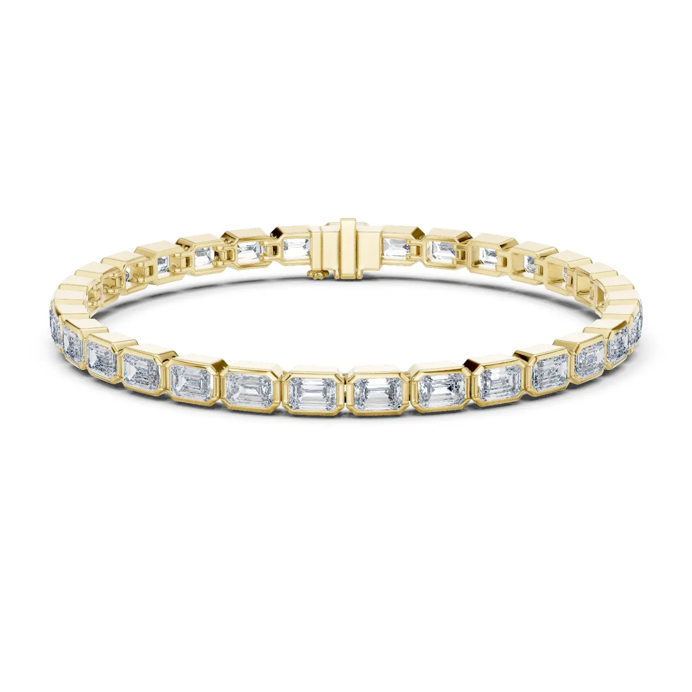 Front View: Emerald Cut Diamond Bracelet with Tennis Setting in 14k Yellow Gold - Lab Grown - Driona Jewels