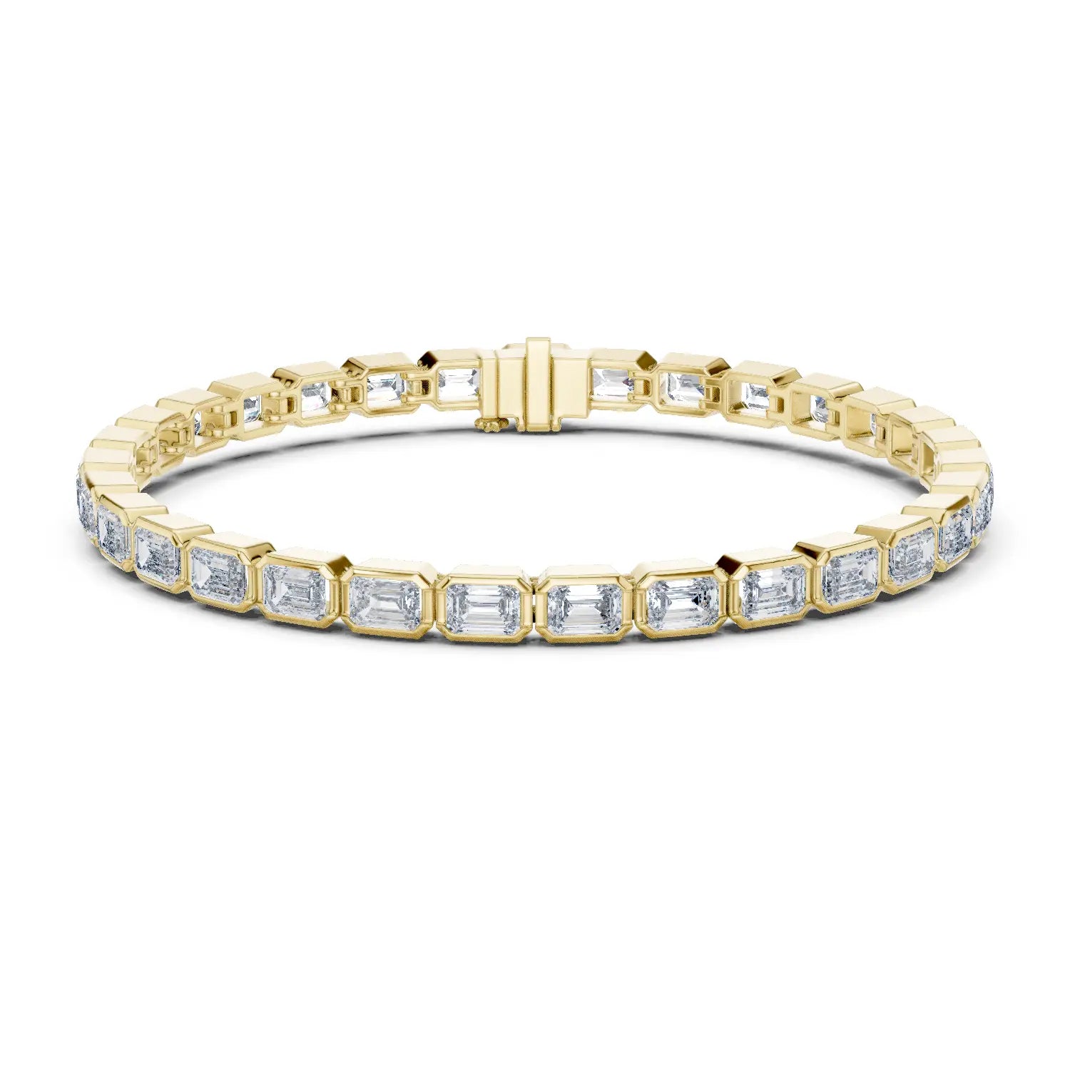 Front View: Emerald Cut Diamond Bracelet with Tennis Setting in 14k Yellow Gold - Lab Grown - Driona Jewels