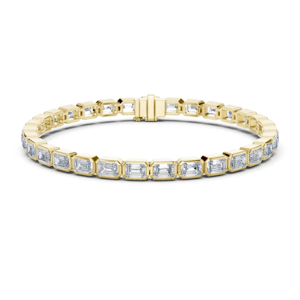 Front View: Emerald Cut Diamond Bracelet with Tennis Setting in 14k Yellow Gold - Lab Grown - Driona Jewels