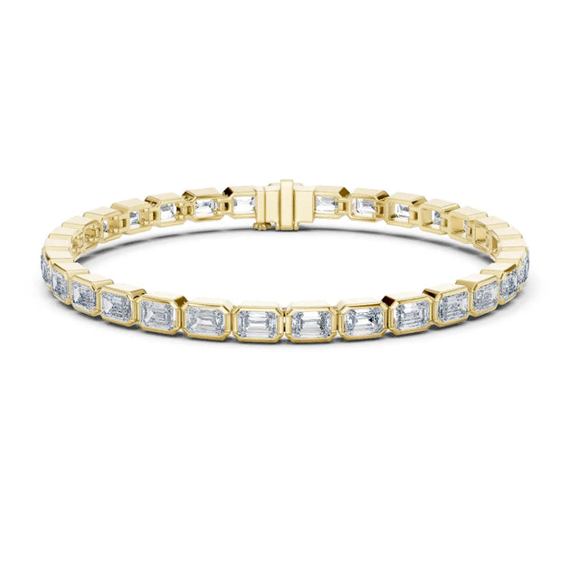 Front View: Emerald Cut Diamond Bracelet with Tennis Setting in 14k Yellow Gold - Lab Grown - Driona Jewels