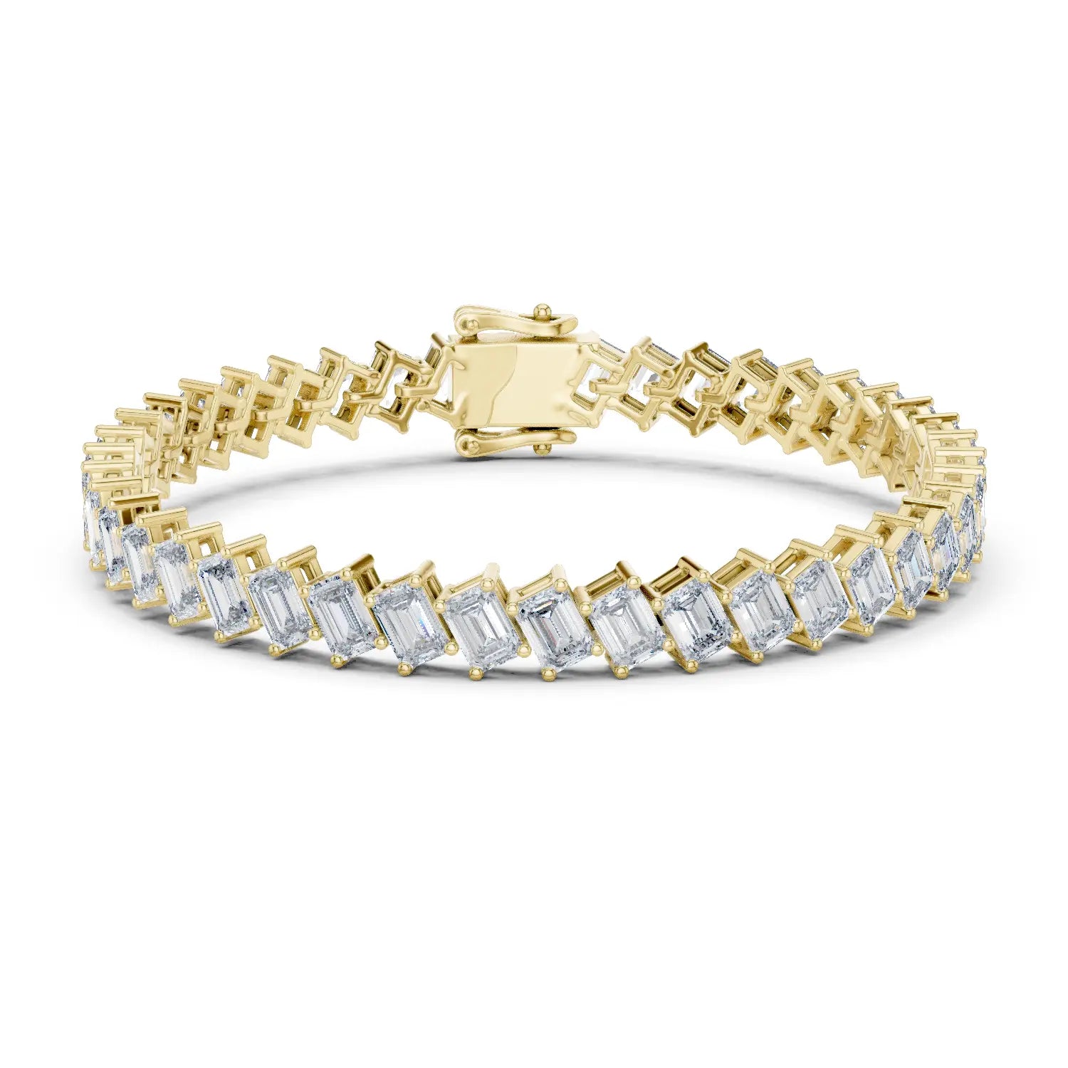 Front View: Emerald Cut Diamond Bracelet with Tennis Setting in 14k Yellow Gold - Lab Grown - Driona Jewels