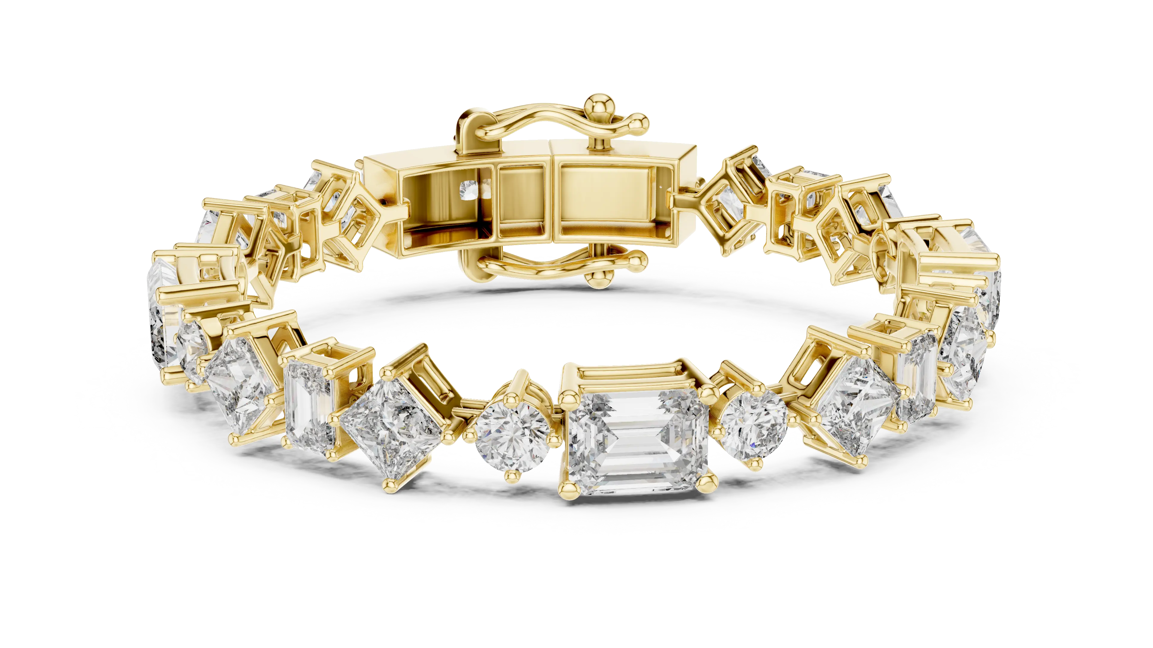 Front View: Emerald Cut Diamond Bracelet with Tennis Setting in 14k Yellow Gold - Lab Grown - Driona Jewels