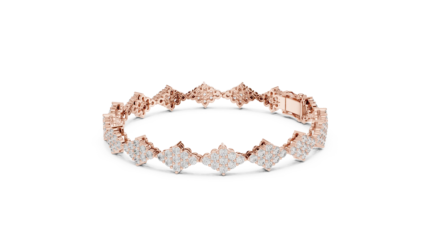 Front View: Floral Cut Diamond Bracelet with Pave Setting in 14k Rose Gold - Lab Grown - Driona Jewels