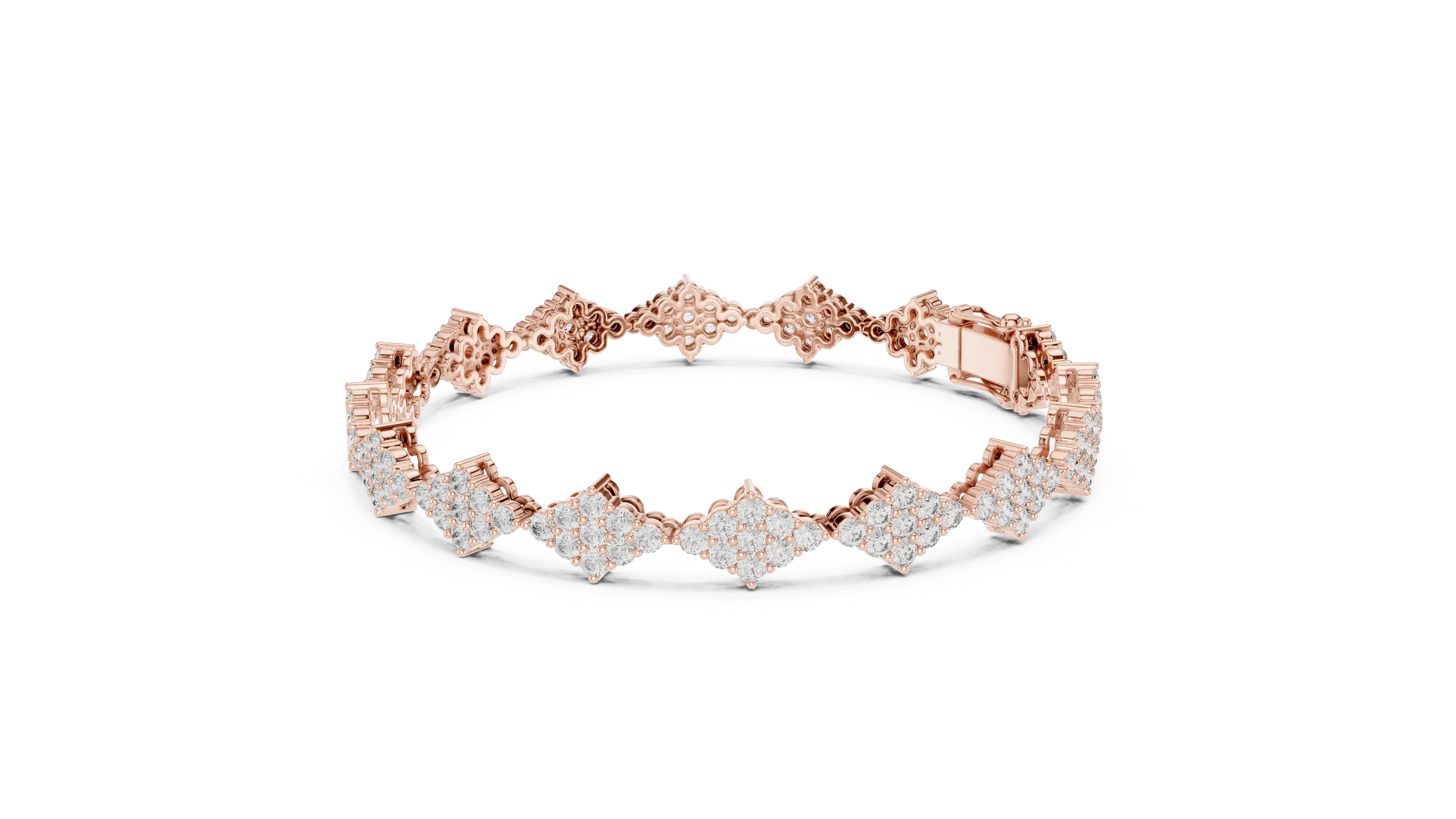 Front View: Floral Cut Diamond Bracelet with Pave Setting in 14k Rose Gold - Lab Grown - Driona Jewels