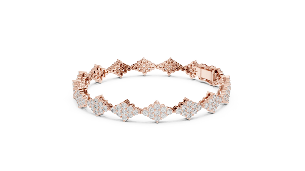 Front View: Floral Cut Diamond Bracelet with Pave Setting in 14k Rose Gold - Lab Grown - Driona Jewels