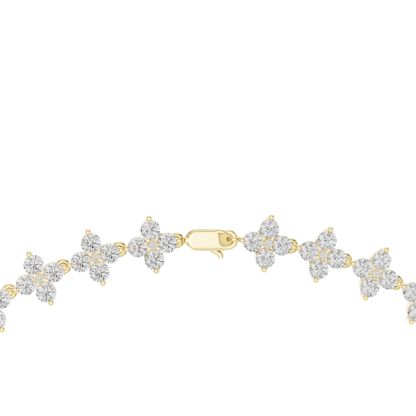 Front View: Flower Cut Diamond Bracelet with Prong Setting in 14k Yellow Gold - Lab Grown - Driona Jewels