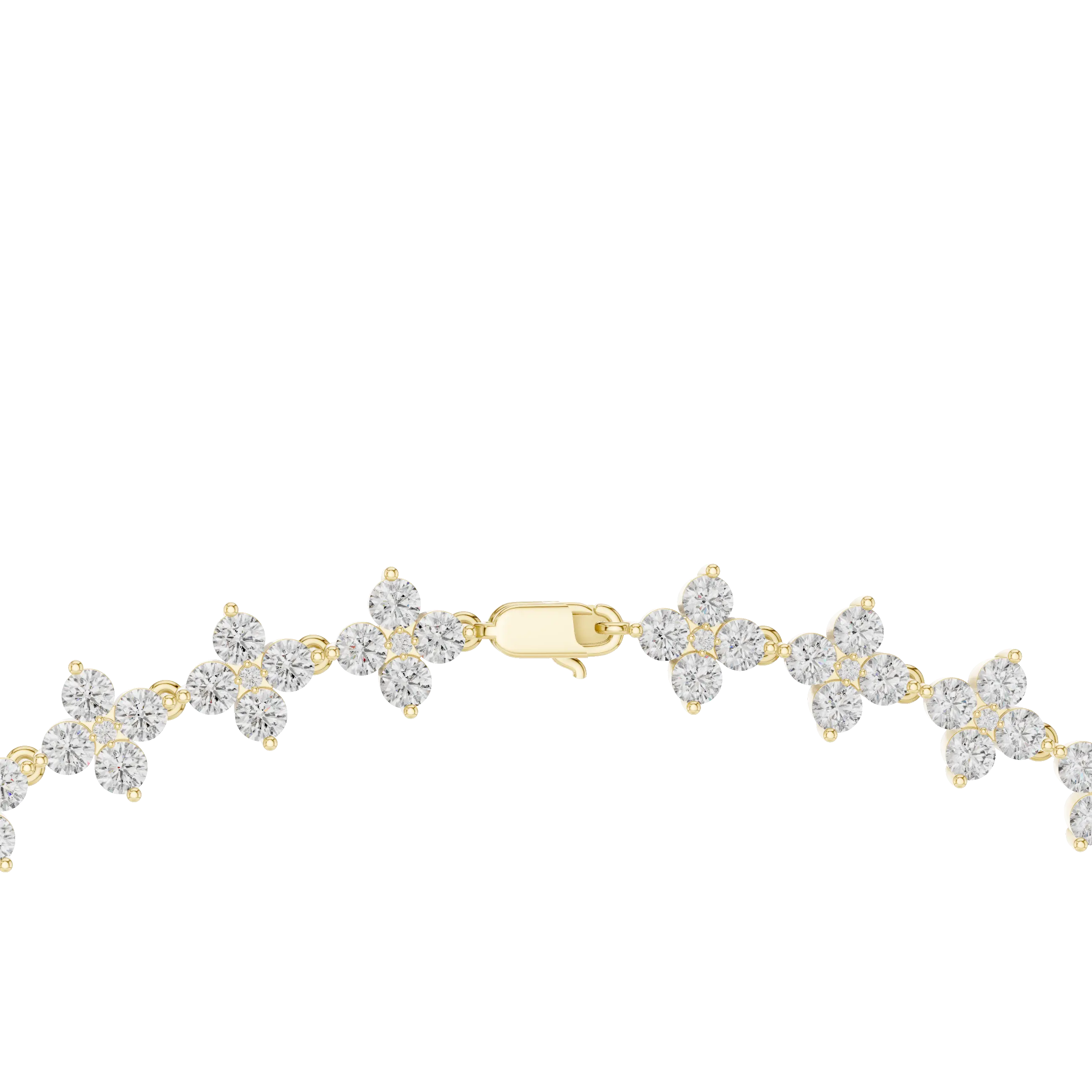 Front View: Flower Cut Diamond Bracelet with Prong Setting in 14k Yellow Gold - Lab Grown - Driona Jewels