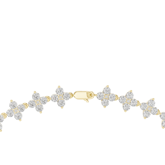 Front View: Flower Cut Diamond Bracelet with Prong Setting in 14k Yellow Gold - Lab Grown - Driona Jewels