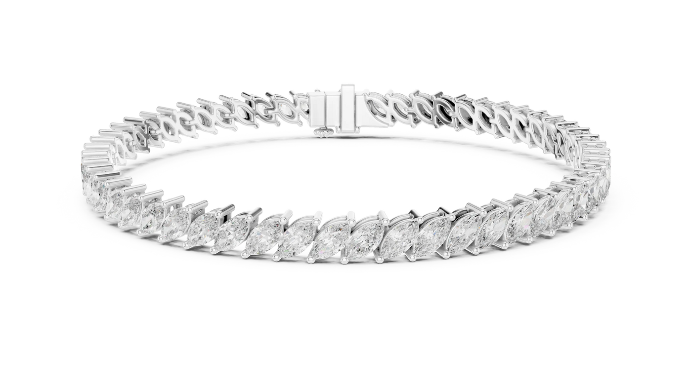 Top View: Marquise Diamond Bracelet with Channel Setting in 14k White Gold - Lab Grown - Driona Jewels
