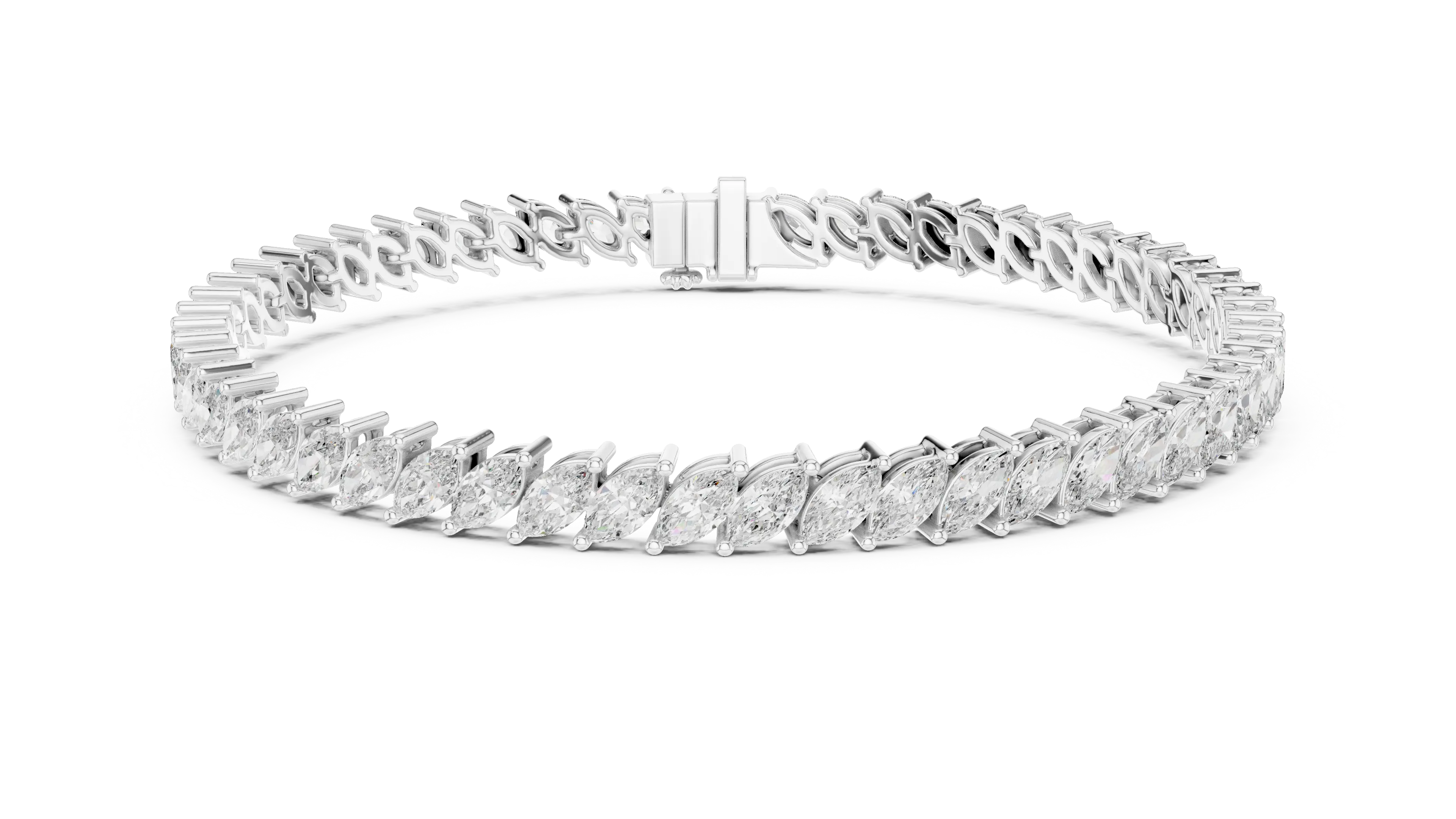 Top View: Marquise Diamond Bracelet with Channel Setting in 14k White Gold - Lab Grown - Driona Jewels