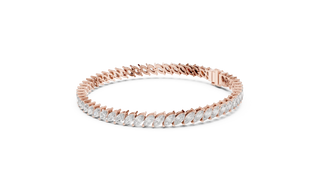 Flat-Lay: Marquise Diamond Bracelet with Pave Setting in 14k Rose Gold - Lab Grown - Driona Jewels