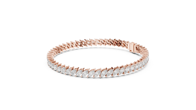 Flat-Lay: Marquise Diamond Bracelet with Pave Setting in 14k Rose Gold - Lab Grown - Driona Jewels