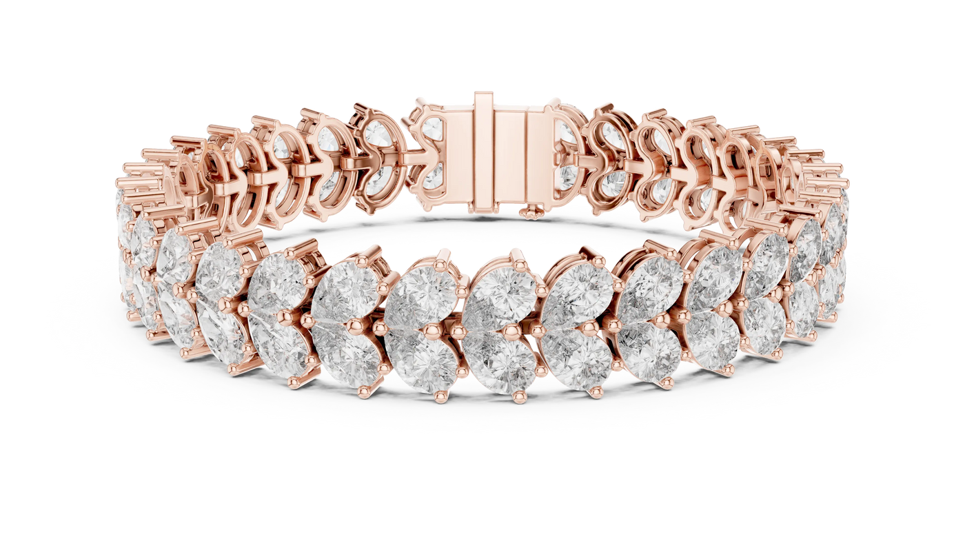 Front View: Marquise Diamond Bracelet with Pave Setting in 14k Rose Gold - Lab Grown - Driona Jewels