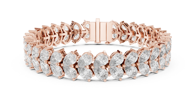 Front View: Marquise Diamond Bracelet with Pave Setting in 14k Rose Gold - Lab Grown - Driona Jewels