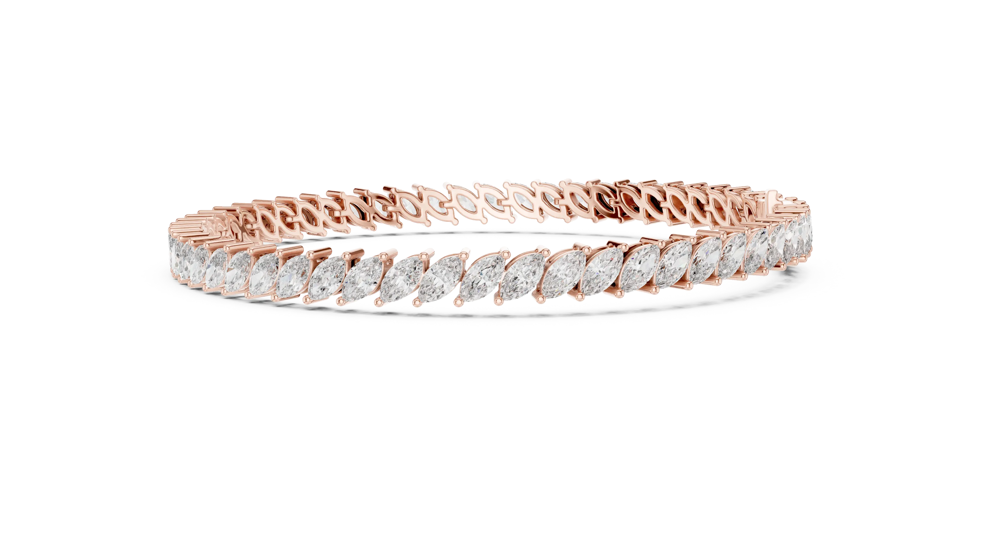 Top View: Marquise Diamond Bracelet with Pave Setting in 14k Rose Gold - Lab Grown - Driona Jewels
