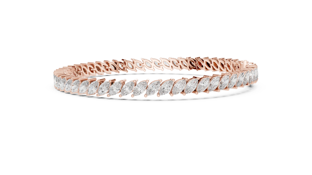 Top View: Marquise Diamond Bracelet with Pave Setting in 14k Rose Gold - Lab Grown - Driona Jewels