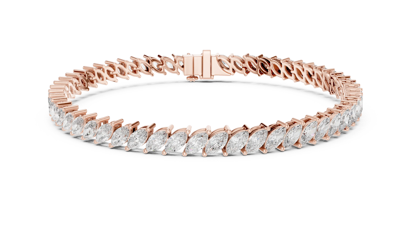 Front View: Marquise Diamond Bracelet with Prong Setting in 14k Rose Gold - Lab Grown - Driona Jewels