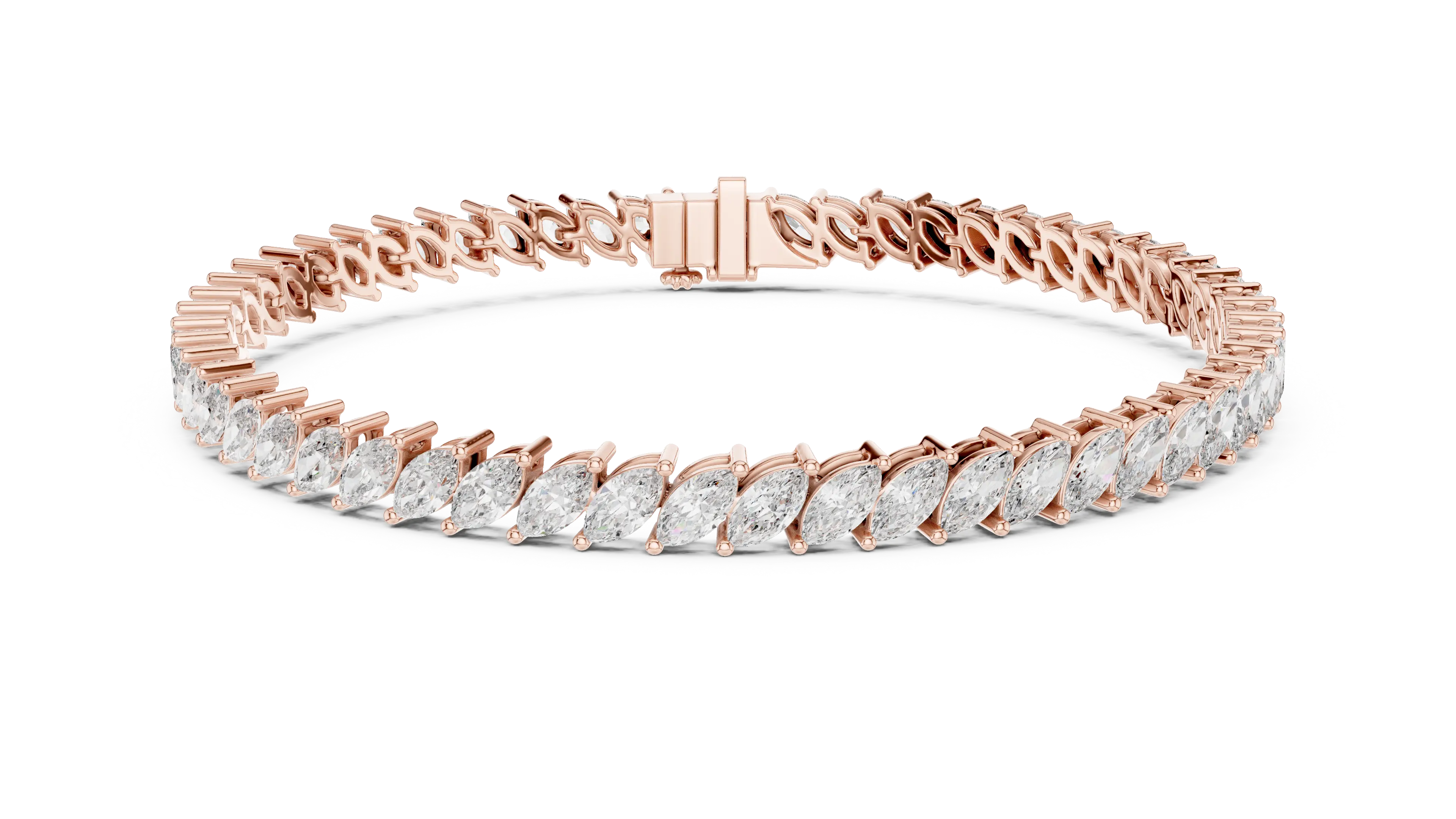 Front View: Marquise Diamond Bracelet with Prong Setting in 14k Rose Gold - Lab Grown - Driona Jewels