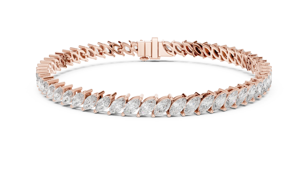 Front View: Marquise Diamond Bracelet with Prong Setting in 14k Rose Gold - Lab Grown - Driona Jewels