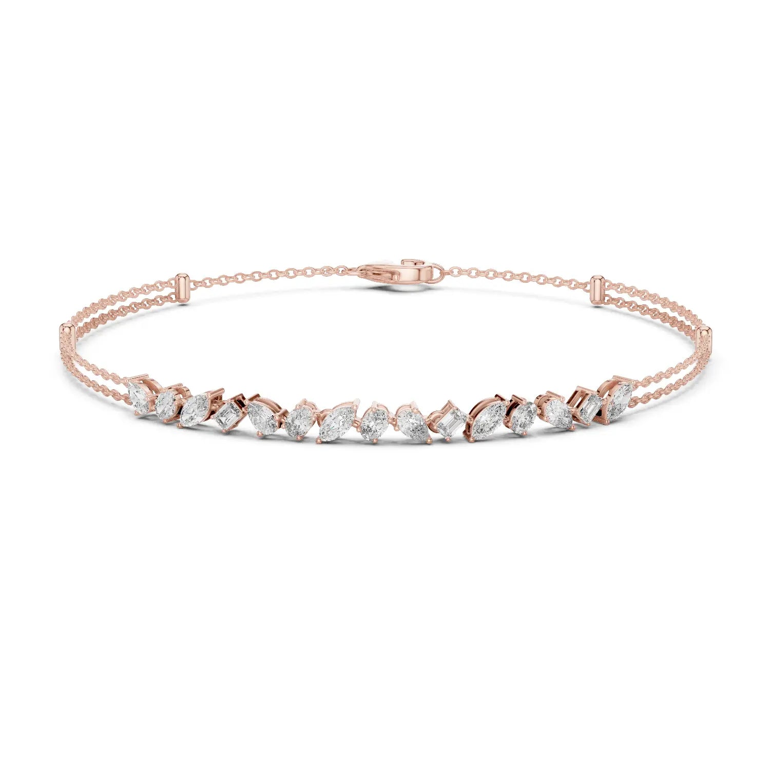 Front View: Marquise Diamond Bracelet with Prong Setting in 14k Rose Gold - Lab Grown - Driona Jewels